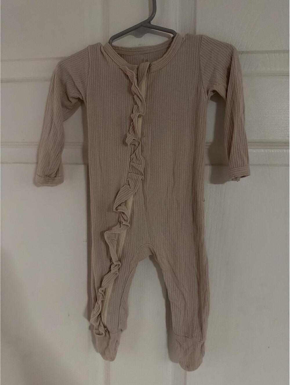 Baby Blush Ribbed One-Piece Footed Pajamas with Ruffle Detail